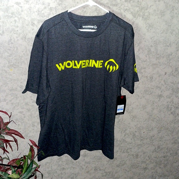 Men’s Wolverine Jersey Dark Charcoal/Yellow Green Logo Short Sleeve T-Shirt - Picture 2 of 10